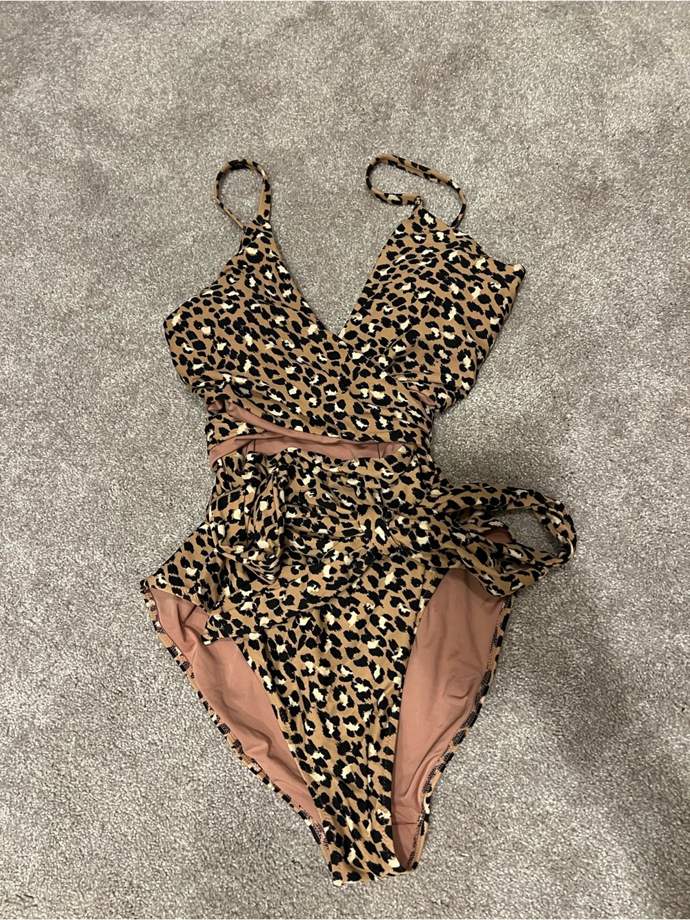aerie Leopard-Print One-Piece Swimsuit in Tan, Black, Cream